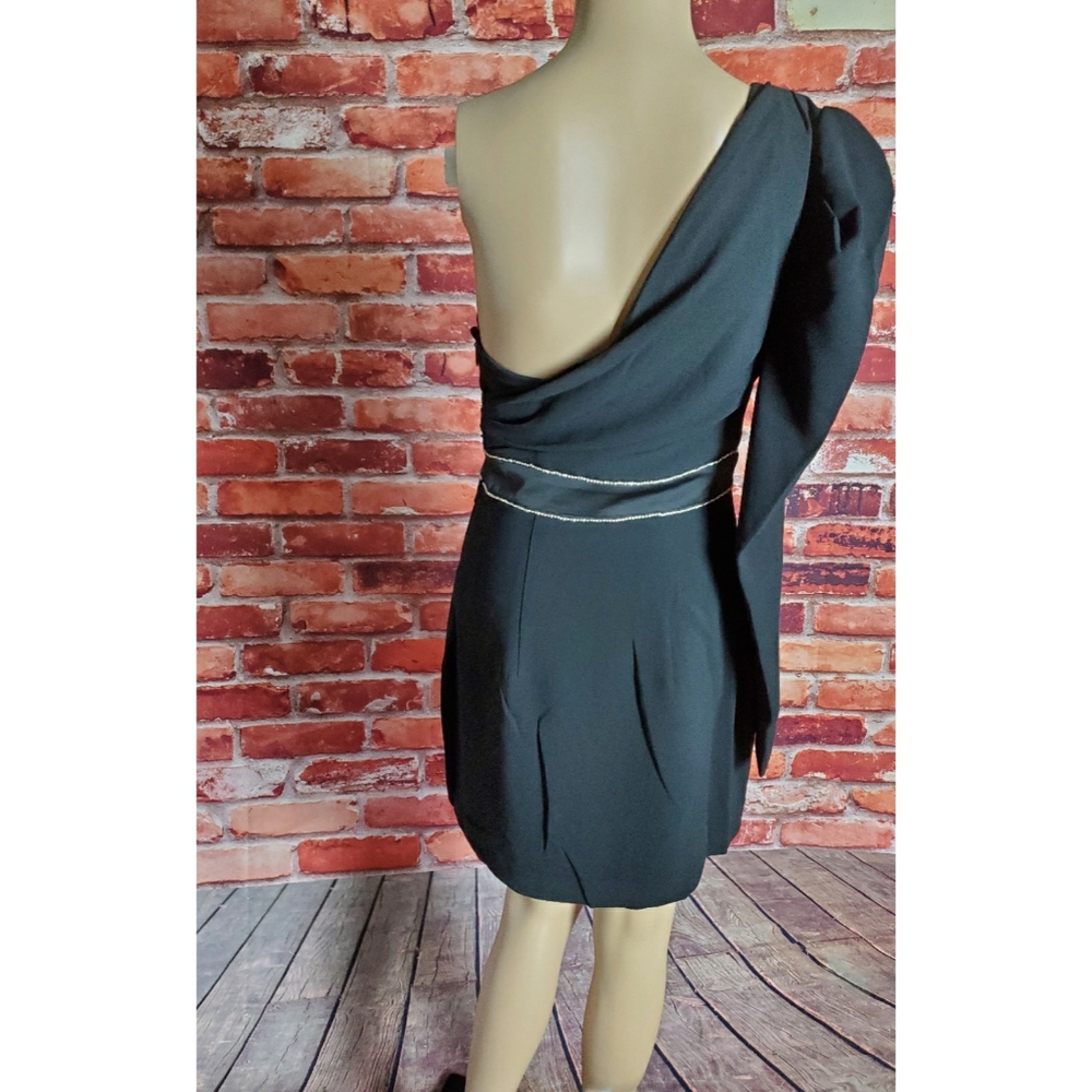 Bebe Black One Shoulder Mini Dress Sizes 4 - 12 - Picture 3 of 3